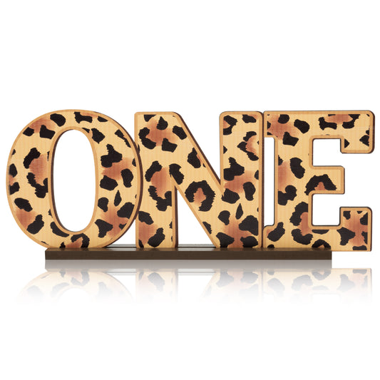 G1ngtar Leopard Wild One Wooden Table Centerpiece for Baby Boys Girls Safari Animal Cheetah One Letter Sign Table Decoration for 1st Birthday Party Supplies Milestone Baby Shower Cake Smash Photo Prop