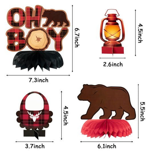 G1ngtar 12Pcs Lumberjack Baby Shower Party Honeycomb Centerpieces for Baby Boys Red Buffalo Plaid It’s a Boy Table Toppers Adventure Themed Gender Reveal Party Decoration Supplies Photo Booth Props