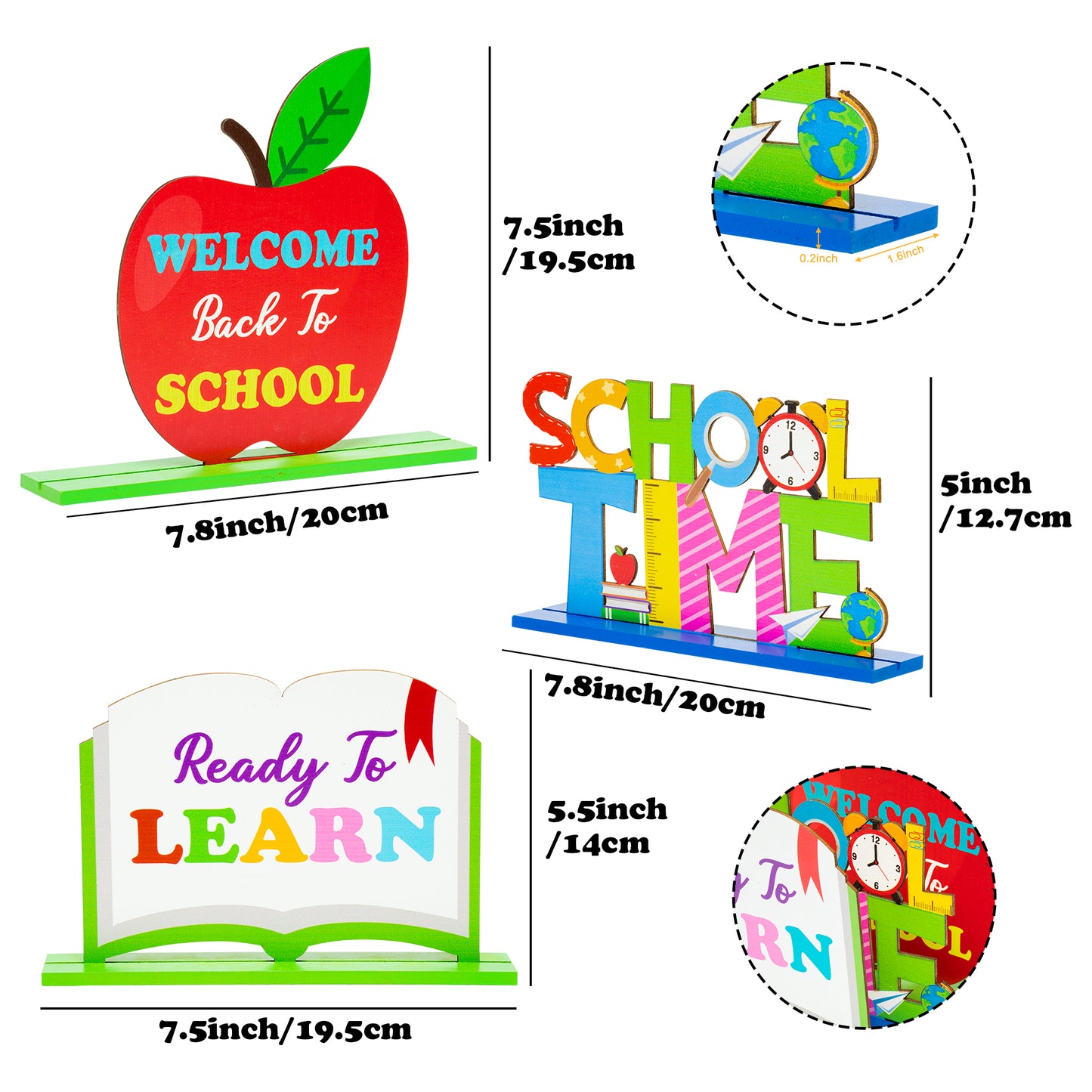 G1ngtar 3pcs Welcome Back to School Table Decoration Set School Time Ready to Learn Sign Wooden Table Centerpieces First Day of School Party Decoration Teacher Supplies Photo Props for Classroom