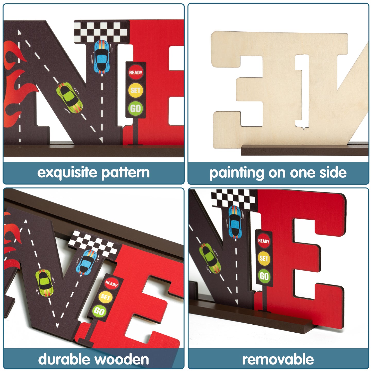 G1ngtar Race Car ONE Letter Sign Wooden Table Centerpiece Let’s Go Racing Checkered Theme 1st Birthday Party Decoration Supplies Milestone Cake Smash Baby Shower Photo Prop Table Decor for Baby Boys