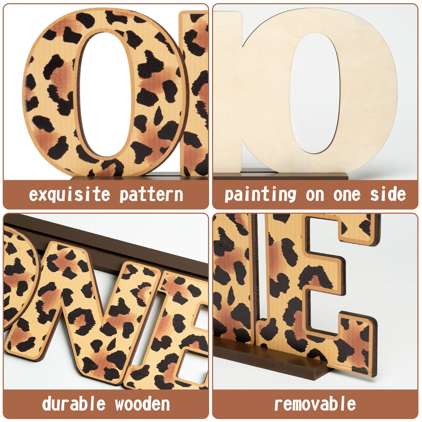 G1ngtar Leopard Wild One Wooden Table Centerpiece for Baby Boys Girls Safari Animal Cheetah One Letter Sign Table Decoration for 1st Birthday Party Supplies Milestone Baby Shower Cake Smash Photo Prop