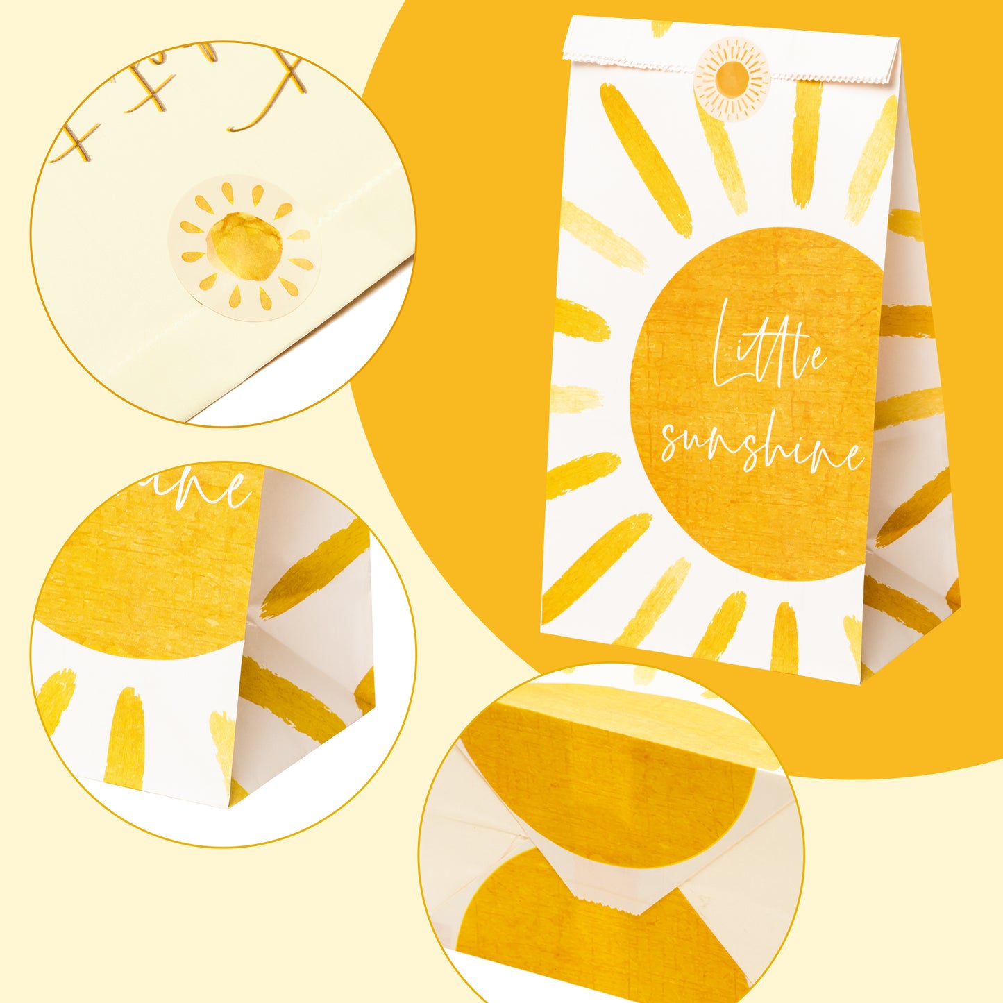 G1ngtar 24 Pcs Boho Sun First Trip Around The Sun Party Favor Bags with Bohemian Hippie Rainbow Little Sunshine Stickers You are My Sunshine First Birthday Party Decoration Supplies for Boys Girls