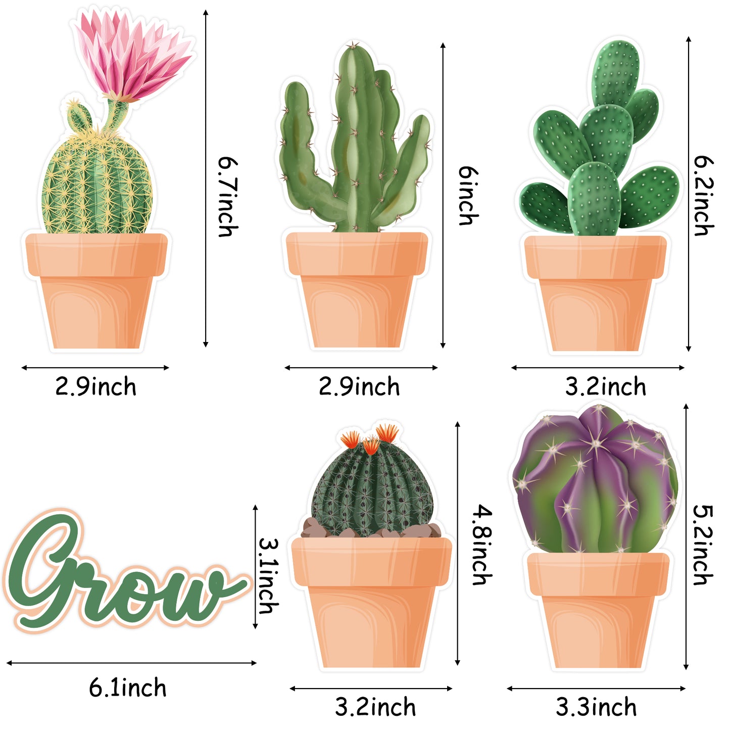 G1ngtar 70Pcs When We Learn We Grow Cactus Bulletin Board Decoration Set Green Plant Prickly Cactus DIY Cardstock Paper Cutouts Wall Decals Teacher Supplies for Fiesta Classroom School Kindergarten