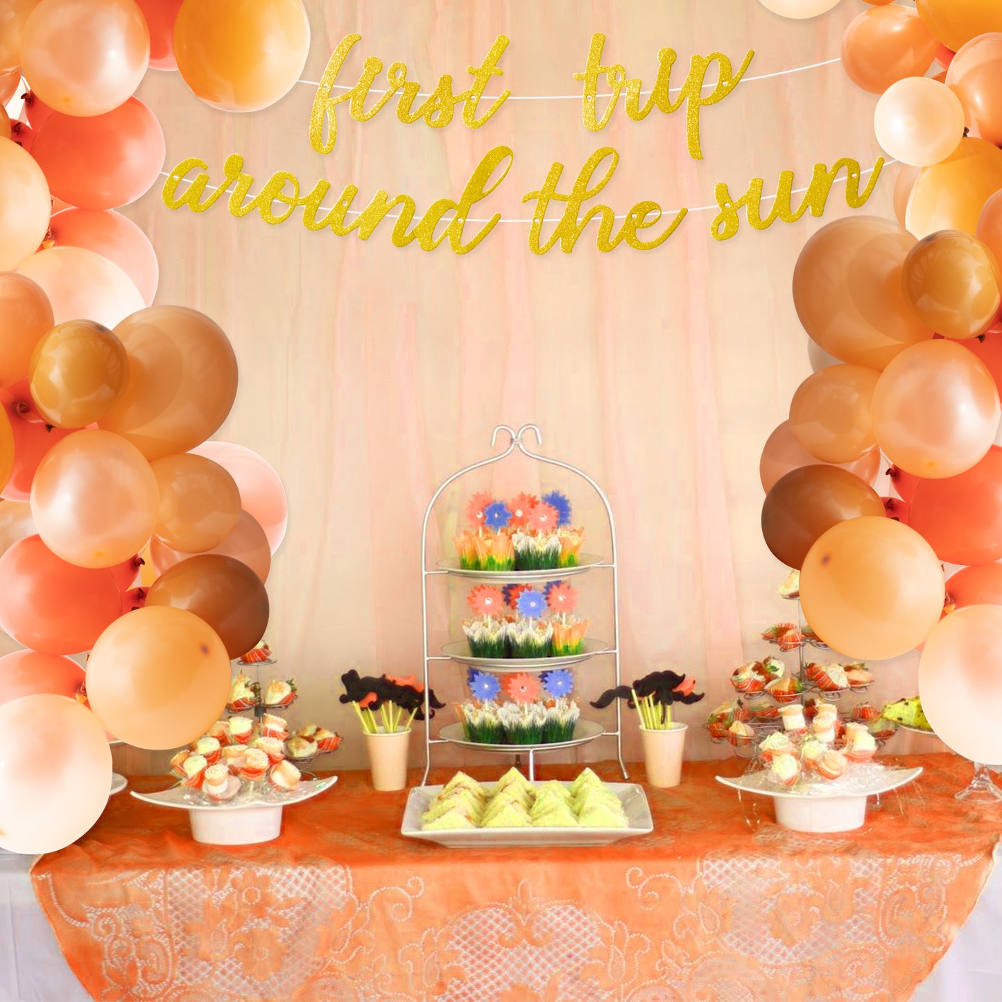 G1ngtar 117Pcs First Trip Around the Sun Birthday Decorations Bohemian Hippie Muted Boho Sun Glitter Banner Latex Balloons Arch Garland Kit Sun Theme 1st Birthday Baby Shower Supplies for Boys Girls